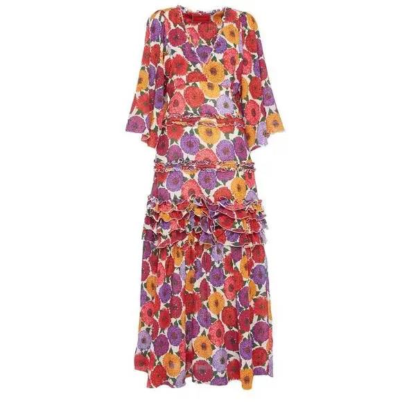 La DoubleJ Jeanne Maxi Dress Zinnie Creponne Floral Print Gown Tuckernuck XL - Picture 5 of 15